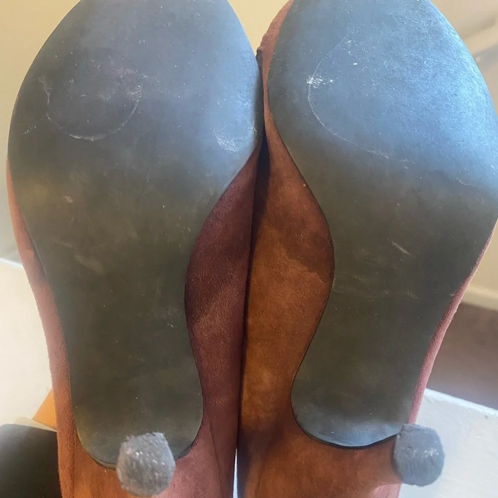 Nickels Soft Suede Leather Heels Peep Toe Dark Mauve Brown Purple Size 7 - Picture 6 of 6